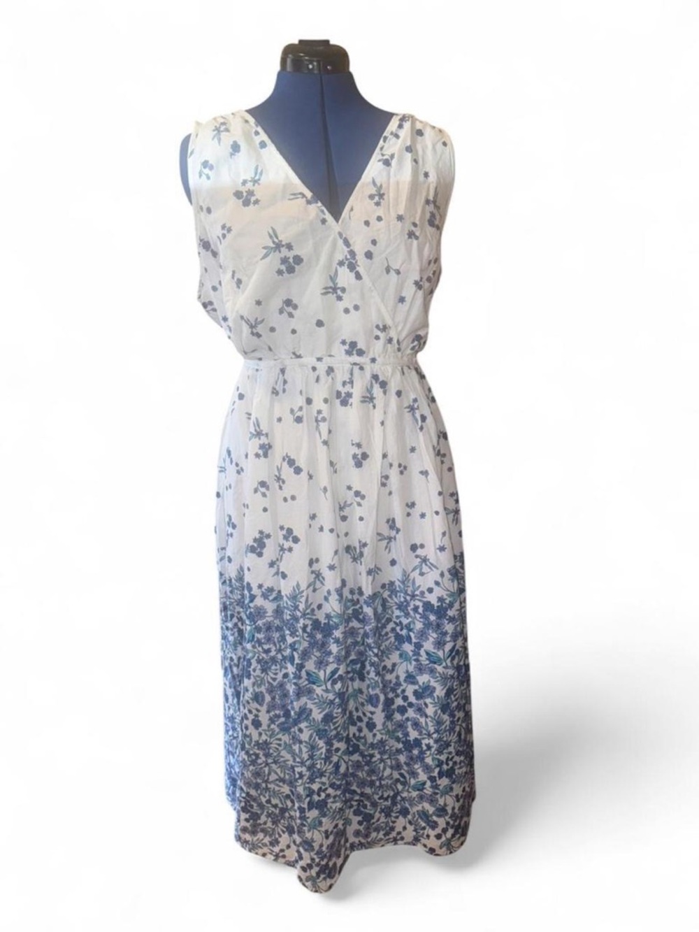 Women’s White and Blue Floral Maxi Dress
